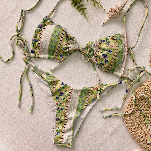 Floral pattern tie bikini set - Picture 8 of 8